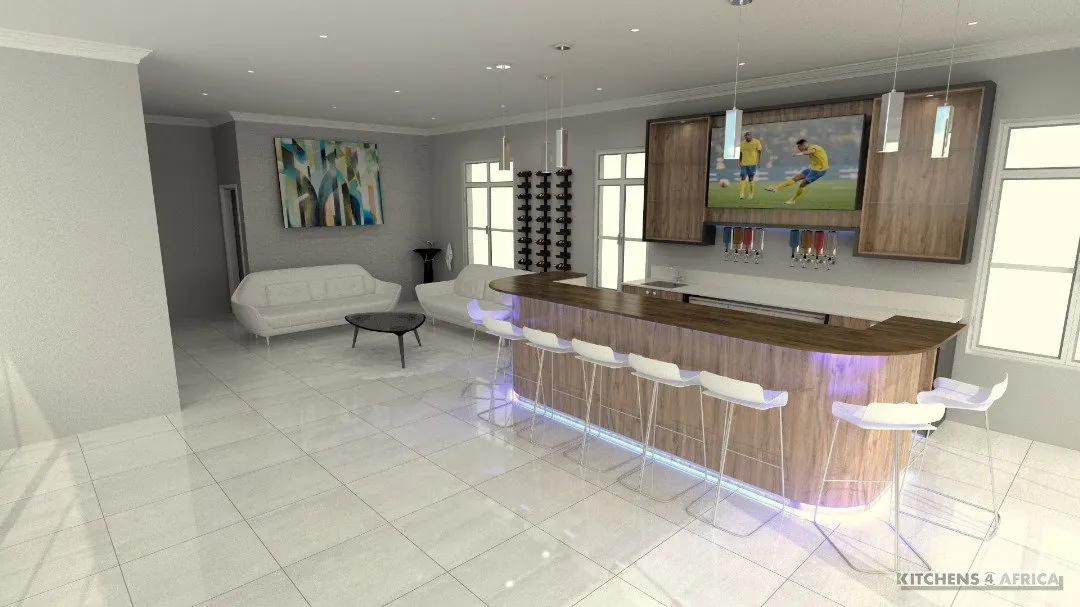 Design visualisation of a curved entertainment bar with under-counter lighting